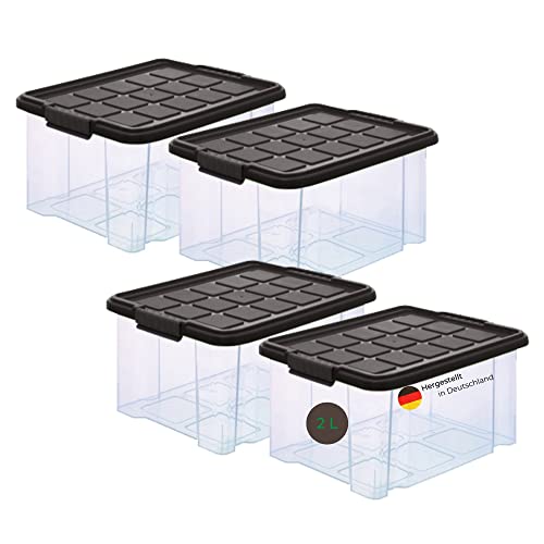 Novaliv 4x Aufbewahrungsboxen mini transparent Spielzeugkiste mit Deckel Grau Anthrazit Stapelbox Kiste Box Plastikbox von Novaliv