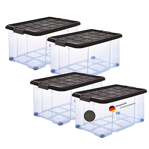 Novaliv 4x Plastikboxen mit Deckel Rollen 55l 61x40x34 transparent Grau Anthrazit Groß Boxen Aufbewahrung Eurobox Rollbox Plastikbox plastic containers shoe box von Novaliv