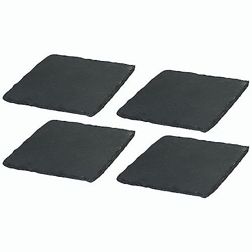 Novaliv 4x Schieferplatten I quadratisch I 10x10x0,5 cm I Sushi Servier Set Servierplatte schwarz Steinplatten Slate Plate Dessert Platte serving plate von Novaliv