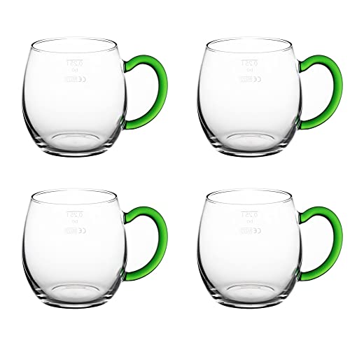 Novaliv 4x Weinseidel mit grünem Henkel 250 ml Weinglas geeicht Glas Weißweinglas Glühweingläser Glühweintasse Punchgläser Teegläser mit Henkel Schorleglas von Novaliv