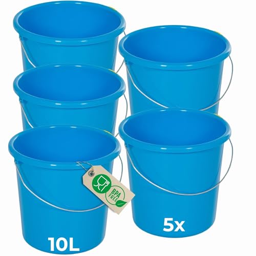 Novaliv 5 Stück Eimer 10L Blau mit Maßeinteilung - Putzeimer 10 Liter ? 28,5 cm Praktischer Allrounder mit Skala für Haushalt & Garten ideal als Haushaltseimer, Wassereimer, Wischeimer, Bucket von Novaliv