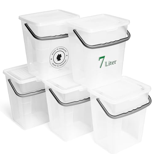 Novaliv 5X Waschmittelbox mit Deckel 7 Liter I Transparent I 23,5 x 18 x 26,5 cm I Box Waschpulver Aufbewahrungsbox mit Henkel Waschmittel Aufbewahrung Waschmittelbehälter Waschpulverbehälter von Novaliv