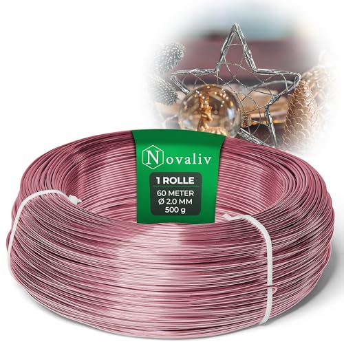 Novaliv 60 Meter Aluminiumdraht 2mm Rosa, Basteldraht ideal als Biegedraht zum basteln, Vielseitig für DIY-Projekte und Dekorationen, 60m Rolle Dekodraht, Blumendraht, kein Schmuckdraht Novaliv 60 Meter Aluminiumdraht 2mm Rosa, Basteldraht ideal als Biegedraht zum basteln, Vielseitig für DIY-Projekte und Dekorationen, 60m Rolle Dekodraht, Blumendraht, kein Schmuckdraht von Novaliv