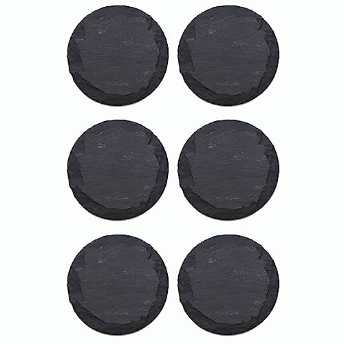 Novaliv 6x Schieferplatten I rund I 33x0,5 cm I Sushi Servierplatten Untersetzer Käseplatte Tischplatz Schiefer Geschirr Platte schwarz von Novaliv