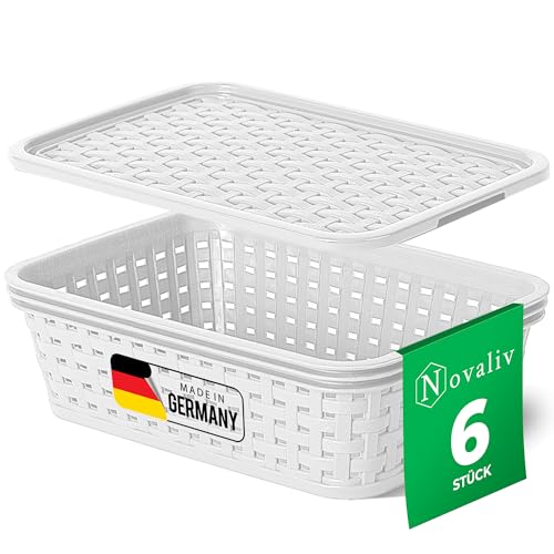 Novaliv 6er Set Aufbewahrungsboxen mit Deckel Mini 1L Korb Weiß in Rattan Design Lebensmittelecht Aufbewahrungskorb Stapelboxen Nestbar Kunststoff BPA-frei Kiste Verstaubboxen mit Deckel Novaliv 6er Set Aufbewahrungsboxen mit Deckel Mini 1L Korb Weiß in Rattan Design Lebensmittelecht Aufbewahrungskorb Stapelboxen Nestbar Kunststoff BPA-frei Kiste Verstaubboxen mit Deckel von Novaliv