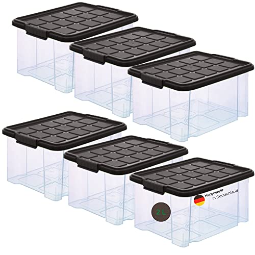 Novaliv 6x Ordnungsboxen mit Deckel mini transparent mit Deckel Grau Anthrazit Stapelbox Kiste Box Aufbewahrungsboxen von Novaliv