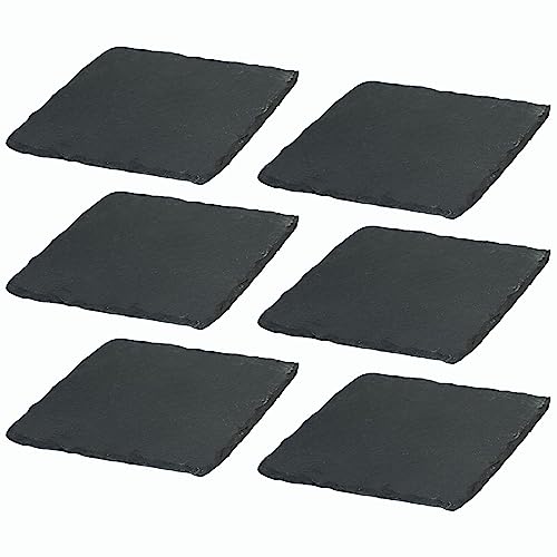 Novaliv 6x Schieferplatten I quadratisch I 10x10x0,5 cm I Sushi Servierplatten Untersetzer Käseplatte Tischplatz Schiefer Geschirr Platzset Schiefer von Novaliv