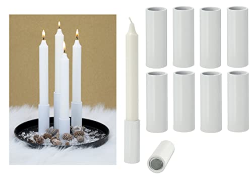 Novaliv 8X Kerzenhalter für Stabkerzen magentisch Weiss Kerzenständer Magnet 2,8x10cm Tafelkerzen Tischdekoration weihnachtlich scandic chic Candle Holder Kerzentülle Wohnzimmerdeko von Novaliv