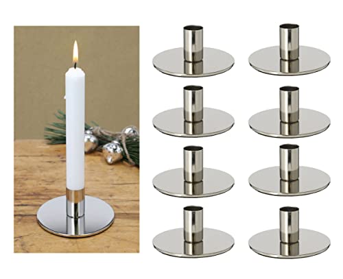 Novaliv 8X Stabkerzenhalter Metall Kerzenständer Silber 10x5cm Weihnachten Dekoschale Kerzenpin scandic chic Kerzenständer Tafelkerzen Adventskranz Tischdekoration Kerzenteller Dekoschale von Novaliv