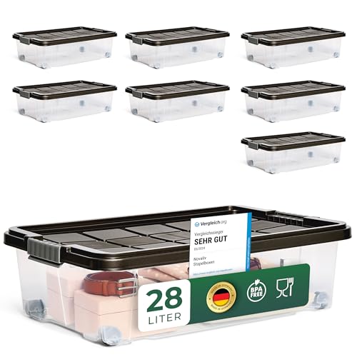 Novaliv 8x Unterbettkommode mit Rollen 28L Aufbewahrungsbox Deckel Anthrazit Nestbar stapelbare mit Clipverschluss Rollkiste BPA-frei 61x40x17 cm Novaliv 8x Unterbettkommode mit Rollen 28L Aufbewahrungsbox Deckel Anthrazit Nestbar stapelbare mit Clipverschluss Rollkiste BPA-frei 61x40x17 cm von Novaliv