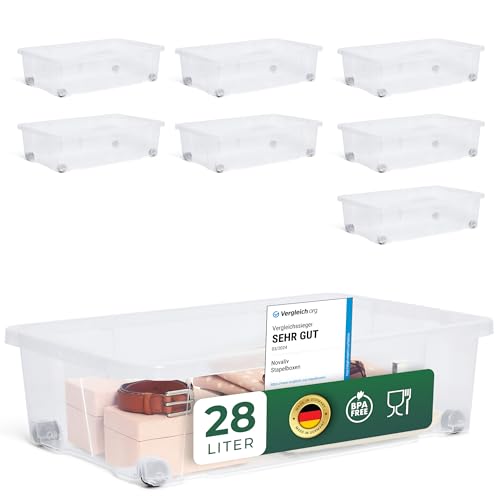 Novaliv 8x Unterbettkommode ohne Deckel 28L Aufbewahrungsbox transparente Nestbar stapelbare Rollkiste BPA-frei 59x39x16 cm Novaliv 8x Unterbettkommode ohne Deckel 28L Aufbewahrungsbox transparente Nestbar stapelbare Rollkiste BPA-frei 59x39x16 cm von Novaliv