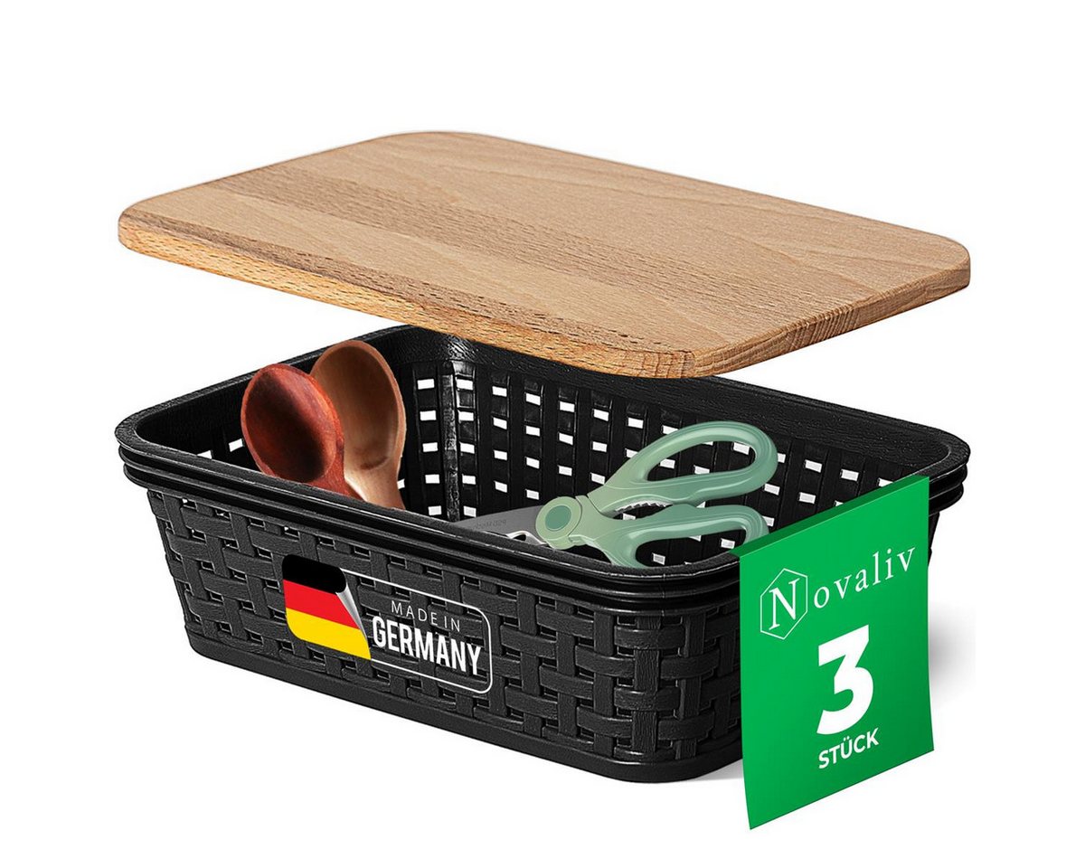 Novaliv Aufbewahrungsbox - (3 St), 3x Aufbewahrungsbox, 3x Holzdeckel von Novaliv