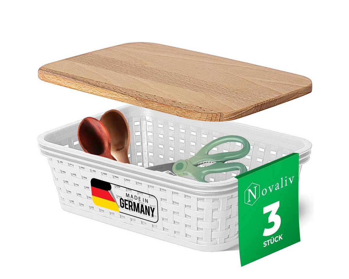 Novaliv Aufbewahrungsbox - (3 St), 3x Aufbewahrungsbox, 3x Holzdeckel von Novaliv