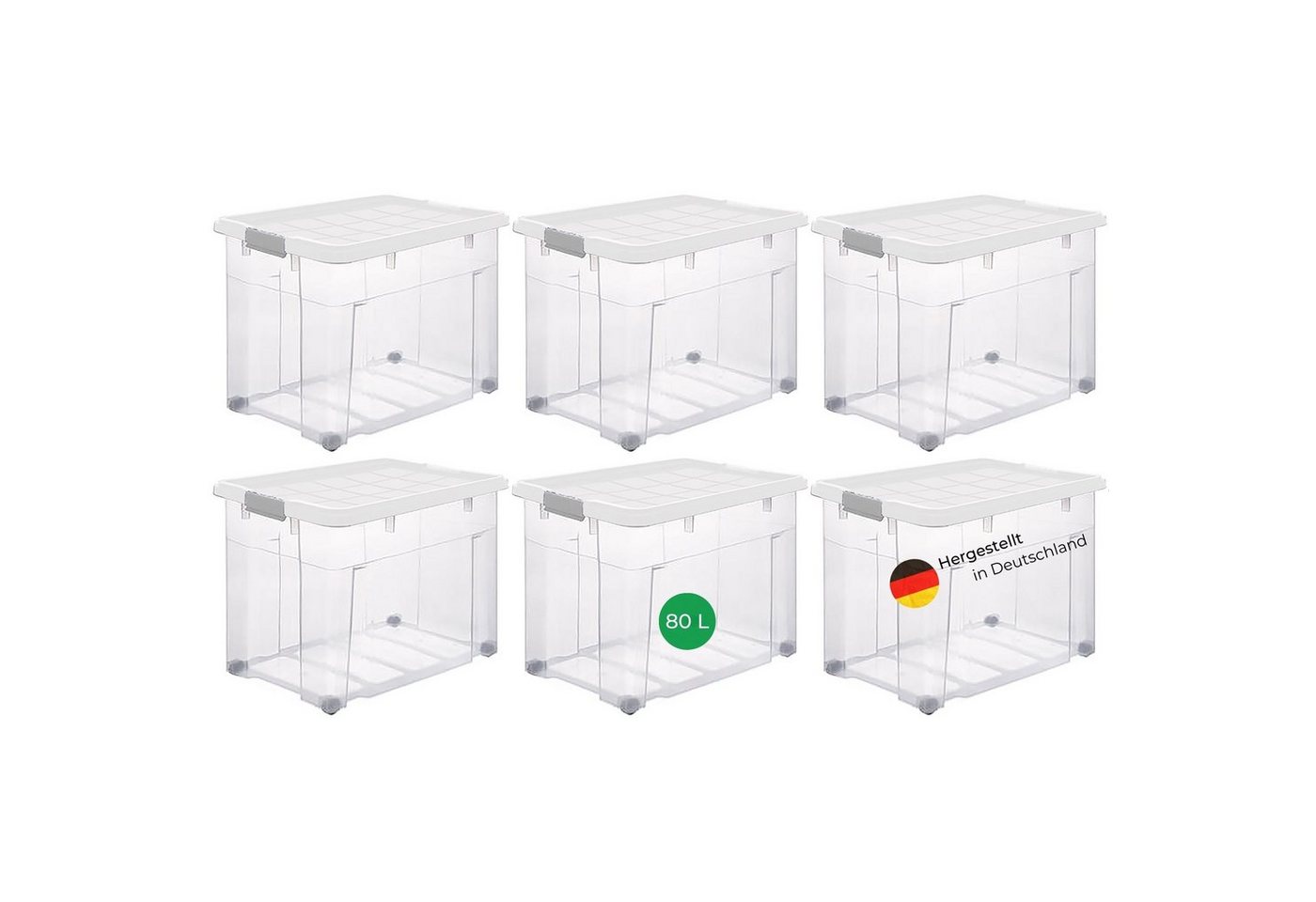 Novaliv Aufbewahrungsbox - (6 St), 6x Aufbewahrungsbox, 6x Deckel, 24x Rollen von Novaliv