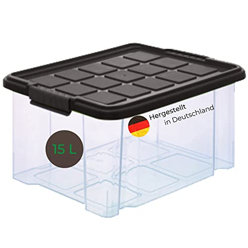 Novaliv Aufbewahrungsbox mittel 15l 40x29x21 transparent mit Deckel Grau Anthrazit Stapelbox Kiste Box Plastikboxen Stapelkiste Kunststoffbox mit Deckel von Novaliv