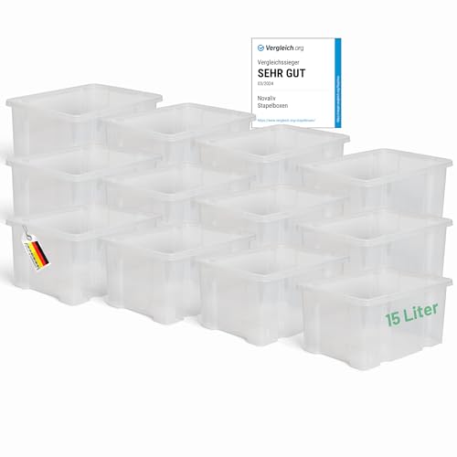 Novaliv Aufbewahrungsbox ohne Deckel 15L transparente Nestbar stapelbare Plastikbox Eurobox Kunststoffbox BPA-frei 39x28,5x19,5 cm von Novaliv