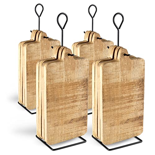 Novaliv Brettchen aus Holz 4x 4er Set/Holzbretter mit praktischem Halter/Frühstücksbrettchen 24 x 12 x 1cm / Holzbrettchen für Küchen, Frühstück und Dekoration von Novaliv