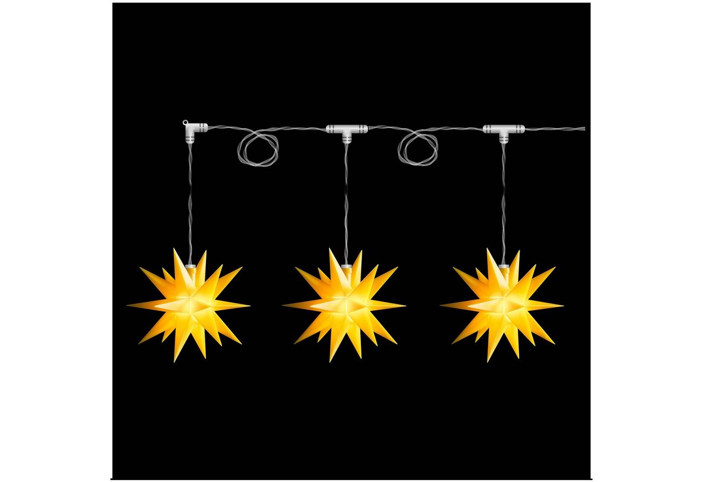 Novaliv Dekostern -, 1 St., 3D Optik 3er Sternenkette Gelb LED mit Batteriefach von Novaliv