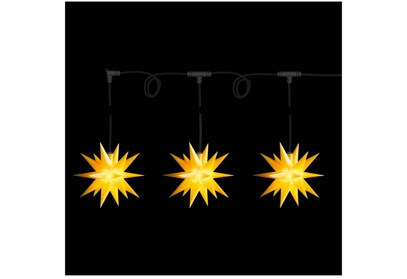 Novaliv Dekostern -, 1 St., 3D Optik 3er Sternenkette Gelb LED mit Batteriefach von Novaliv