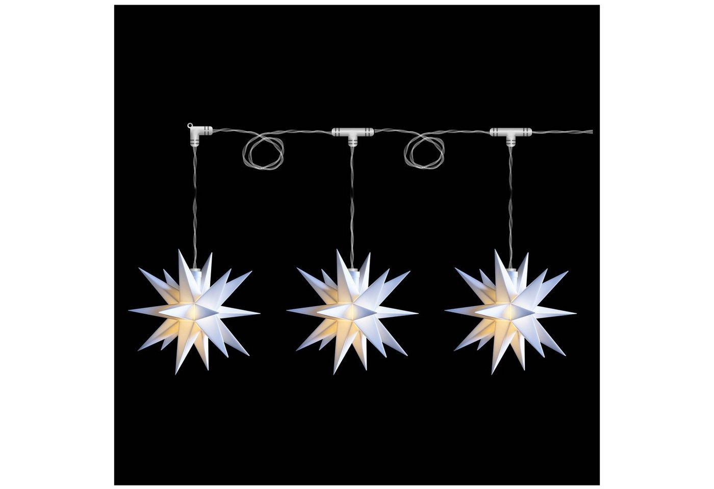 Novaliv Dekostern -, 1 St., 3D Optik 3er Sternenkette Weiss LED mit Batteriefach von Novaliv