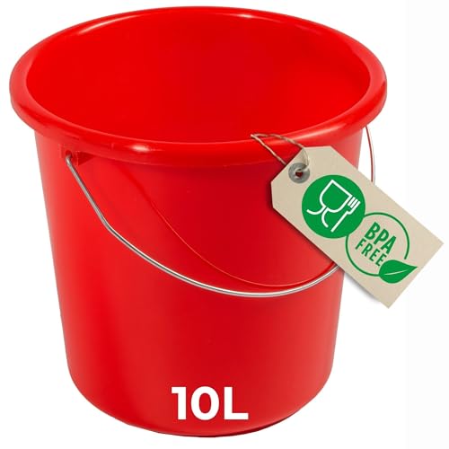 Novaliv Eimer 10L Rot mit Maßeinteilung - Putzeimer 10 Liter ? 28,5 cm Praktischer Allrounder mit Skala für Haushalt & Garten ideal als Haushaltseimer, Wassereimer, Wischeimer, Bucket von Novaliv