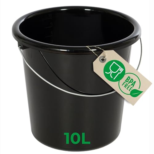 Novaliv Eimer 10L Schwarz mit Maßeinteilung - Putzeimer 10 Liter ? 28,5 cm Praktischer Allrounder mit Skala für Haushalt & Garten ideal als Haushaltseimer, Wassereimer, Wischeimer, Bucket von Novaliv