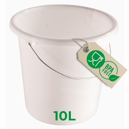 Novaliv Eimer 10L Weiß mit Maßeinteilung - Putzeimer 10 Liter ? 28,5 cm Praktischer Allrounder mit Skala für Haushalt & Garten ideal als Haushaltseimer, Wassereimer, Wischeimer, Bucket von Novaliv
