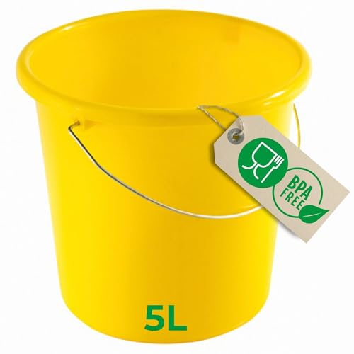 Novaliv Eimer 5L Gelb mit Maßeinteilung - Putzeimer 5 Liter ? 22,5 cm Praktischer Allrounder mit Skala für Haushalt & Garten ideal als Haushaltseimer, Wassereimer, Wischeimer, Bucket von Novaliv
