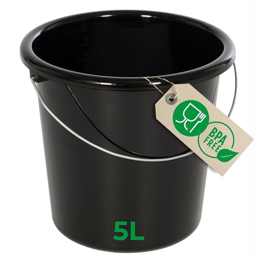 Novaliv Eimer 5L Schwarz mit Maßeinteilung - Putzeimer 5 Liter ? 22,5 cm Praktischer Allrounder mit Skala für Haushalt & Garten ideal als Haushaltseimer, Wassereimer, Wischeimer, Bucket von Novaliv