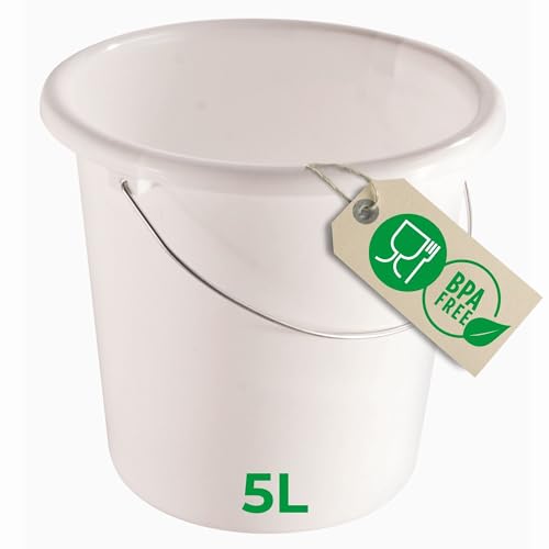 Novaliv Eimer 5L Weiß mit Maßeinteilung - Putzeimer 5 Liter ? 22,5 cm Praktischer Allrounder mit Skala für Haushalt & Garten ideal als Haushaltseimer, Wassereimer, Wischeimer, Bucket von Novaliv