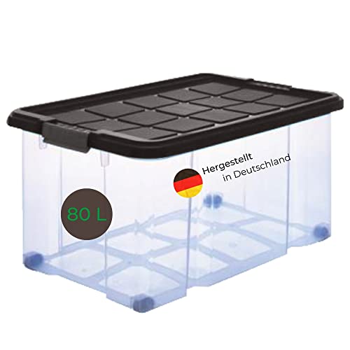 Novaliv Eurobox mit Deckel Rollen 80l 61x40x46 transparent Grau Anthrazit Aufbewahrungsbox Maxi Stapelbox Stapelkiste Kiste Box Storage Boxes Multibox Plastic storage boxes von Novaliv
