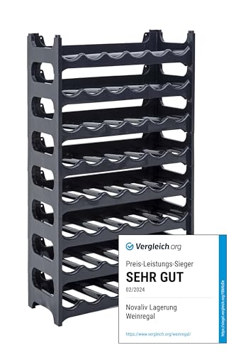 Novaliv Flaschenregal für 48 Flaschen aus Kunststoff Recycelt, erweiterbar, Weinregal stapelbar, Schwarz, Getränkeregal Flaschen Regalsystem, Regal für Getränke, Flaschenschrank, Spirituosen Regal von Novaliv