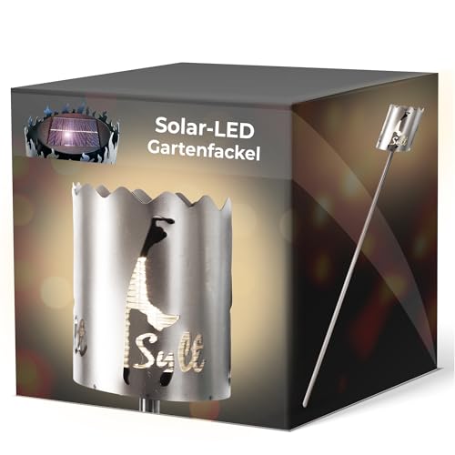 Novaliv Gartenfackel LED Solar Motiv Insel Sylt - Rost Lampe Gartenlampe LED Leuchte für draußen Gartenleuchte Fackel Garten von Novaliv