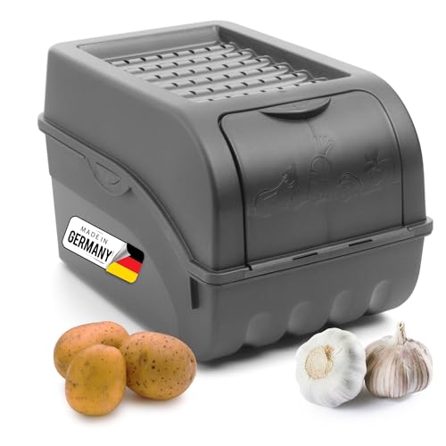 Novaliv Kartoffel Aufbewahrungsbox | mittel 5L | ANTHRAZIT GRAU | Zwiebelbox | Gemüsebox stapelbar Kartoffelbox Zwiebel Aufbewahrung Kartoffelkorb Obstbehälter Kartoffelkiste Frischhaltedose von Novaliv