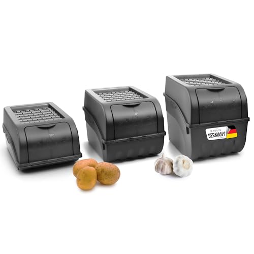 Novaliv Kartoffel Aufbewahrungsboxen Set | 3,5L + 5L + 9L | ANTHRAZIT GRAU | Kartoffelboxen | Gemüseboxen stapelbar Zwiebelboxen Kartoffelkörbe Obstbehälter Kartoffelkisten Frischhaltedosen von Novaliv