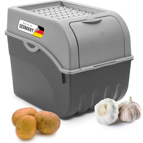 Novaliv Kartoffel Aufbewahrungsbox | groß 9L | GRAU | Zwiebelbox | Gemüsebox stapelbar Kartoffelbox Zwiebel Aufbewahrung Kartoffelkorb Obstbehälter Kartoffelkiste Frischhaltedose von Novaliv