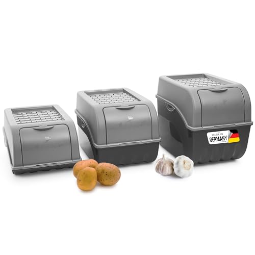 Novaliv Kartoffel Aufbewahrungsboxen Set | 3,5L + 5L + 9L | GRAU | Kartoffelboxen | Gemüseboxen stapelbar Zwiebelboxen Kartoffelkörbe Obstbehälter Kartoffelkisten Frischhaltedosen von Novaliv