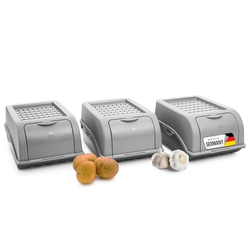 Novaliv Kartoffel Aufbewahrungsbox | 3X klein 3,5L | GRAU | Zwiebelbox | Gemüsebox stapelbar Kartoffelbox Zwiebel Aufbewahrung Kartoffelkorb Obstbehälter Kartoffelkiste Frischhaltedose von Novaliv