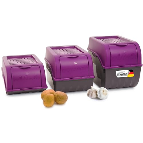 Novaliv Kartoffel Aufbewahrungsboxen Set | 3,5L + 5L + 9L | LILA | Kartoffelboxen | Gemüseboxen stapelbar Zwiebelboxen Kartoffelkörbe Obstbehälter Kartoffelkisten Frischhaltedosen von Novaliv