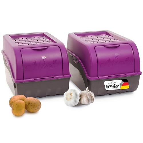 Novaliv Kartoffel Aufbewahrungsbox | 2X mitel 5L | LILA | Zwiebelbox | Gemüsebox stapelbar Kartoffelbox Zwiebel Aufbewahrung Kartoffelkorb Obstbehälter Kartoffelkiste Frischhaltedose von Novaliv