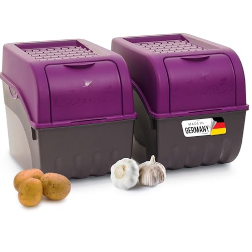 Novaliv Kartoffel Aufbewahrungsbox | 2X groß 9L | LILA | Zwiebelbox | Gemüsebox stapelbar Kartoffelbox Zwiebel Aufbewahrung Kartoffelkorb Obstbehälter Kartoffelkiste Frischhaltedose von Novaliv