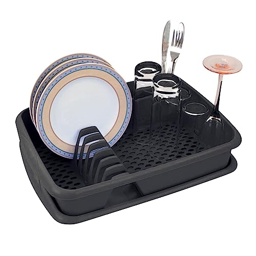 Novaliv Geschirrabtropfgestell mit Abtropfschale ANTHRAZIT GRAU 40 x 30 cm Abtropfgestell für Waschbecken - Abtropfständer platzsparend für Abwasch Camping von Geschirr & Besteck von Novaliv
