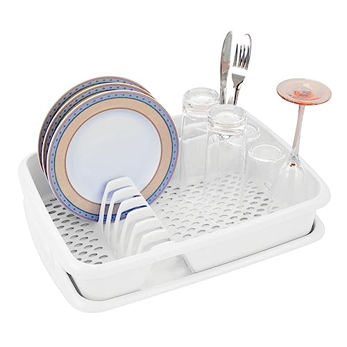 Novaliv Geschirrabtropfgestell mit Abtropfschale Weiss 40 x 30 cm Abtropfgestell für Waschbecken Abtropfständer platzsparend für Abwasch Camping Geschirr & Besteck Dish Drainer Dish Rack von Novaliv