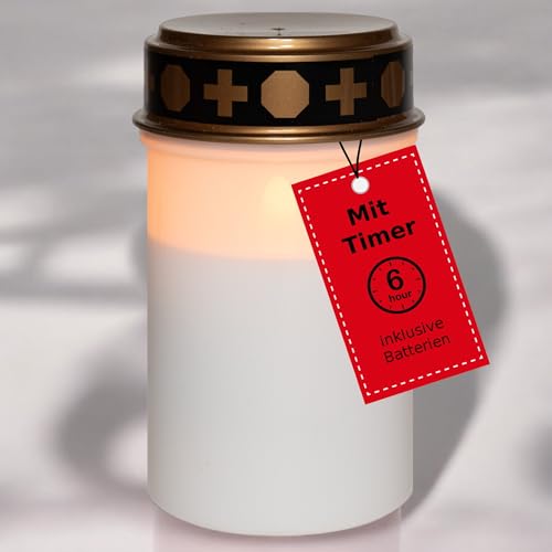 Novaliv Grablicht LED mit Batterie und Timer 6/18 LED Grablicht weiß Dauerbrenner mit Batterie Flackereffekt Grabkerzen Friedhofskerze Gedenkkerze Grablaterne Ewiges Licht Trauerkerze von Novaliv