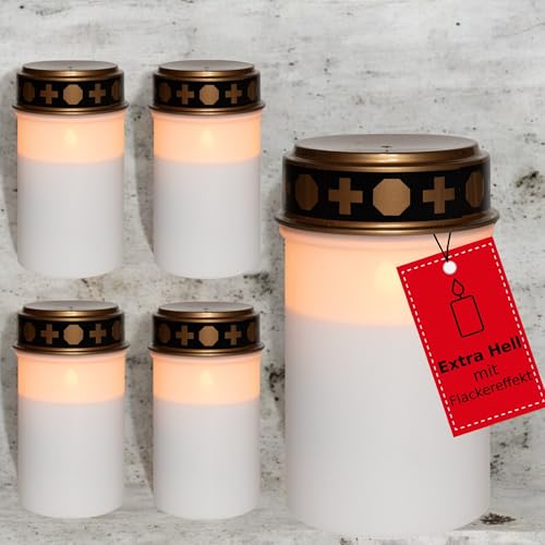 Novaliv Grablicht LED ohne Batterie 5 Stück weiß Dauerbrenner Grablichter LED Kerzen Outdoor LED Grabkerze ohne Batterie Friedhofskerze Gedenkkerze Ewiges Licht LED Grableuchte von Novaliv