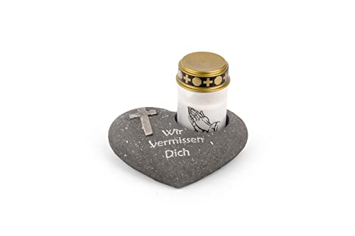 Novaliv Grabschmuck Herz Anthrazit mit Kreuz Spruch Wir vermissen Dich inkl. LED Grablicht Weiß Grabdeko Grabherz Wetterfest Grabdekoration Gedenkstein Teelichthalter Trauerstein Novaliv Grabschmuck Herz Anthrazit mit Kreuz Spruch Wir vermissen Dich inkl. LED Grablicht Weiß Grabdeko Grabherz Wetterfest Grabdekoration Gedenkstein Teelichthalter Trauerstein von Novaliv