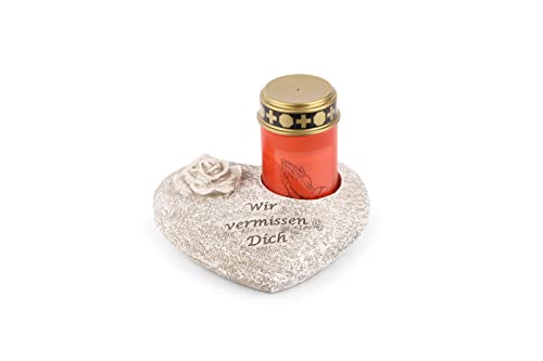 Novaliv Grabschmuck Herz Grau mit Rose Spruch Wir vermissen Dich inkl. LED Grablicht Rot Grabdeko Grabherz Wetterfest Grabdekoration Gedenkstein Teelichthalter Trauerstein Novaliv Grabschmuck Herz Grau mit Rose Spruch Wir vermissen Dich inkl. LED Grablicht Rot Grabdeko Grabherz Wetterfest Grabdekoration Gedenkstein Teelichthalter Trauerstein von Novaliv
