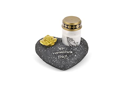 Novaliv Grabschmuck Herz Schwarz mit Rose Spruch Wir vermissen Dich inkl. LED Grablicht Weiß Grabdeko Grabherz Wetterfest Grabdekoration Gedenkstein Teelichthalter Trauerstein Novaliv Grabschmuck Herz Schwarz mit Rose Spruch Wir vermissen Dich inkl. LED Grablicht Weiß Grabdeko Grabherz Wetterfest Grabdekoration Gedenkstein Teelichthalter Trauerstein von Novaliv