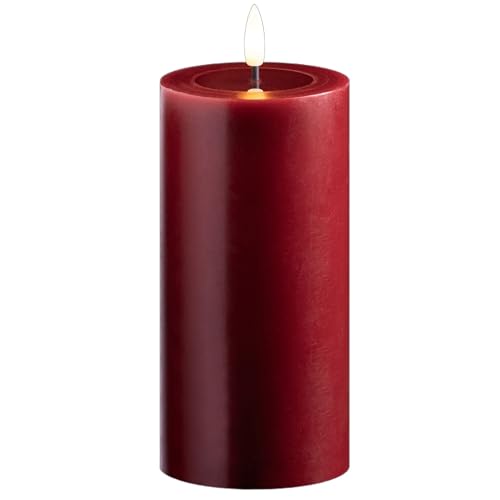 Novaliv Große LED Stumpenkerze Mit Timer Rot 7,5cm ø 15cm Höhe - Echtwachskerze Mit Flackereffekt, Flammenlos - 2 AA Batterien Nötig - Weihnachtsbeleuchtung von Novaliv