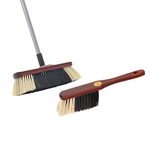 Novaliv Handfeger und Zimmerbesen mit Stiel I Rosshaarmischung I feines Tierhaar I Handbesen Holz I Stubenbesen Naturhaarbesen Handkehrer Hand Brush Broom von Novaliv